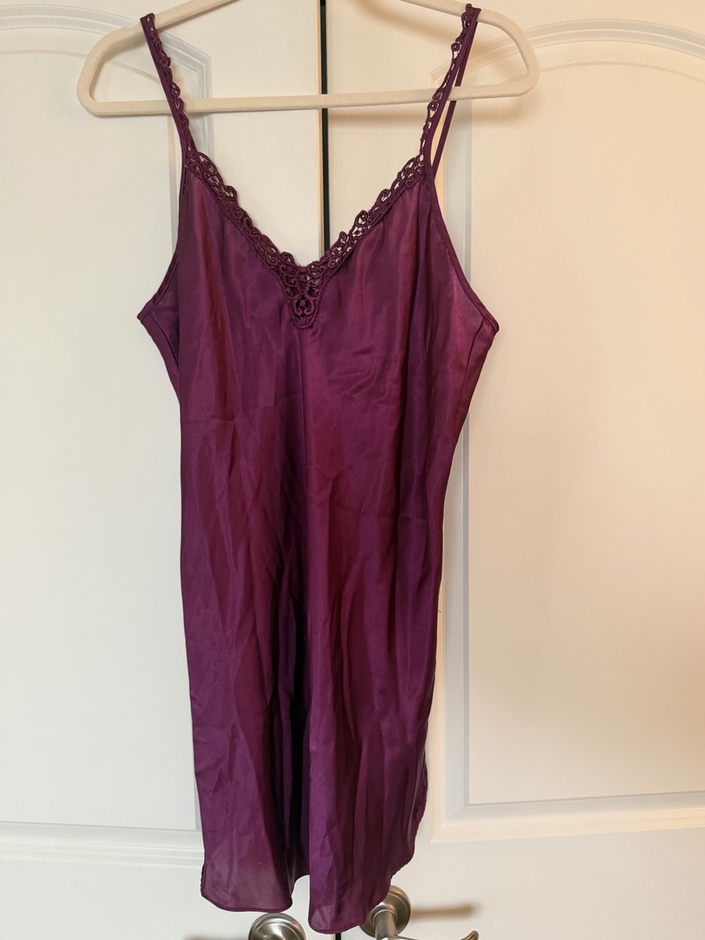 Lace-Trim Slip Chemise in Deep Plum